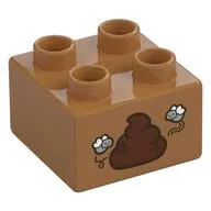 Duplo Brick 2 x 2 with Two Flies and Poop Print, Medium Nougat