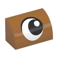 Brick Curved 1 x 2 x 1 No Studs with Eye, Looking Right Print, Medium Nougat