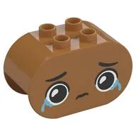 Duplo Brick 2 x 4 x 2 Rounded Ends with Sad Face, Crying Print, Medium Nougat