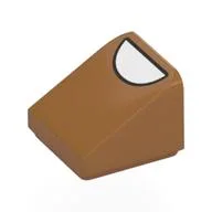 Brick Sloped 30° 1 x 1 x 2/3 with White Half Oval (Toe) Print, Medium Nougat