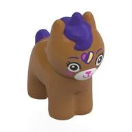 Animal, Cat with Dark Purple Mane and Tail, White Face, Heart Print, Medium Nougat