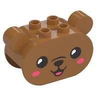 Duplo Brick 2 x 4 x 2 Rounded Ends with Ears and Bear Face, Black Eyes, Nose, Mouth, Coral Cheeks Print, Medium Nougat
