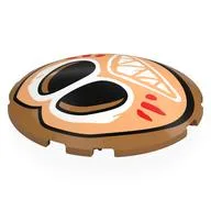 Brick Round Curved 6 x 6 x 1 with Tan Kakamora Face, White Eyes, Mouth, Red Markings Print, Medium Nougat