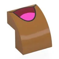Brick Curved 2 x 2 x 1 2/3 with Open Dark Red Mouth, Bright Pink Tongue Print, Medium Nougat