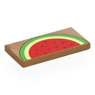 Tile 2 x 4 with Half Watermelon Print, Medium Nougat