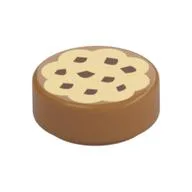 Tile Round 1 x 1 with Cookie Print, Medium Nougat