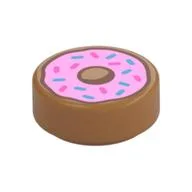 Tile Round 1 x 1 with Pink Donut Print, Medium Nougat