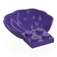 Animal Body Part, Clam / Scallop Half Shell with 4 Studs, Dark Purple