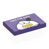 Tile 2 x 3 with White 'SAVE THE DATE', White Duck, Black Top Hat Print, Dark Purple