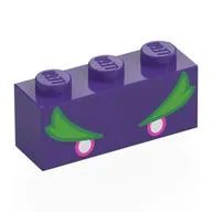 Brick 1 x 3 with White/Dark Pink Eyes, Green/Bright Green Eyebrows Print, Dark Purple