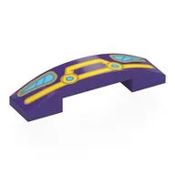 Brick Curved 4 x 1 Double, No Studs with Car Front, Yellow Bull Catcher, Medium Azure Headlights Print, Dark Purple