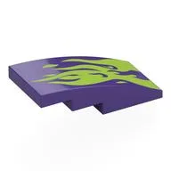 Brick Curved 4 x 2 No Studs with Lime Flames Print, Dark Purple