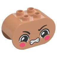 Duplo Brick 2 x 4 x 2 Rounded Ends with Angry, Dark Pink Cheeks Print, Nougat