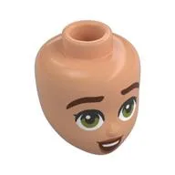 Minidoll Head, Reddish Brown Eyebrows, Lips, Olive Green Eyes, Open Mouth Smile, Nougat