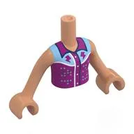 Minidoll Torso Girl with Dark Purple/Light Blue Shirt, Lightning Bolts, Metal Blue Dots Print, Nougat Arms and Hands, Nougat