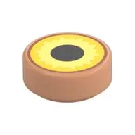 Tile Round 1 x 1 with Yellow/Bright Light Yellow, Black Pupil Print, Nougat